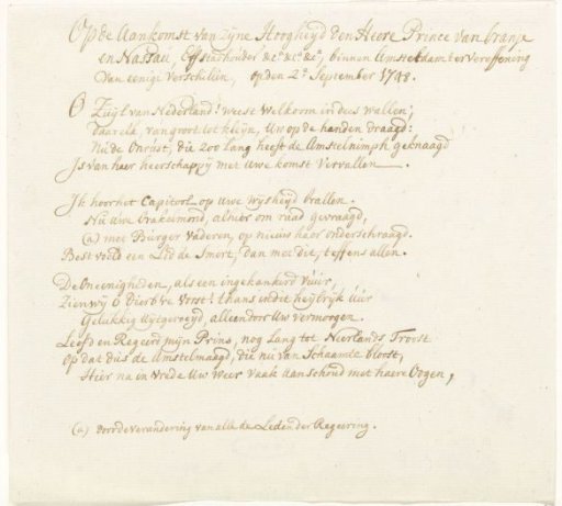 Poem on the Arrival of William IV in Amsterdam, 2 September 1748
