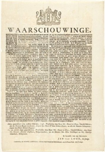 Warning by the Amsterdam Court Against the Authors of the Pamphlet Titled Billyk Request of the Amsterdam Citizens