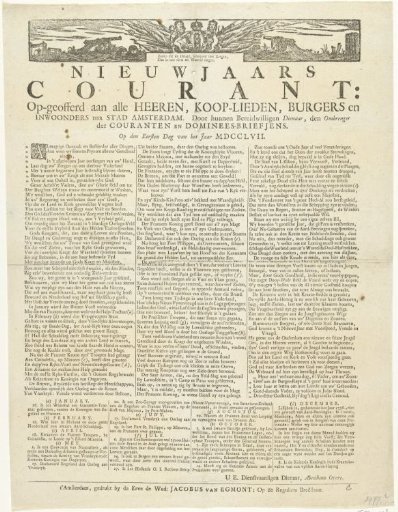 New Year's print of the Amsterdam newspaper distributor for the year 1757