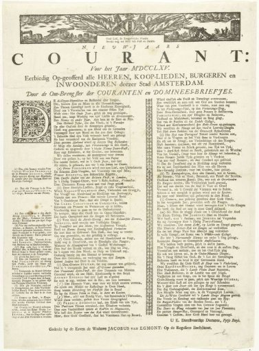 New Year's print of the Amsterdam newspaper distributor for the year 1765