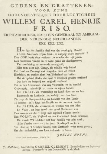 Memorial verse for William IV, 1751