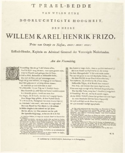 Poem on the funeral bed of Prince William IV, 1751