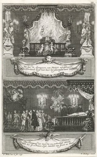 Two representations of the funerary bed of Prince William IV, 1751