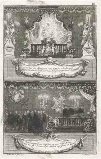 Two representations of the funerary bed of Prince William IV, 1751