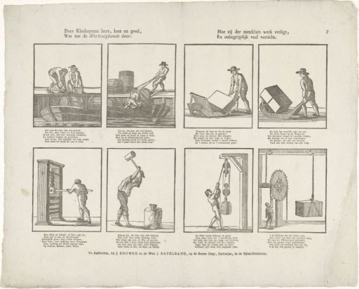 This children's print teaches, briefly and well, / What benefit mechanics brings: / How it lightens human labor, / And accomplishes incomprehensibly much