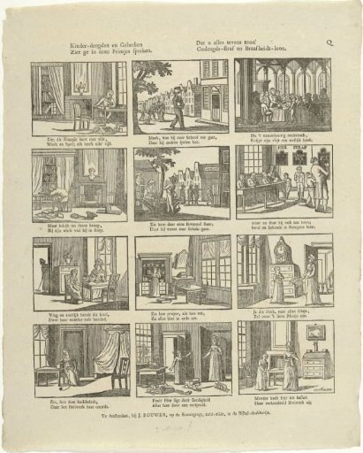 Children's virtues and faults / You see speaking in these little prints / That show you everything at once / Punishment for vice and reward for virtue