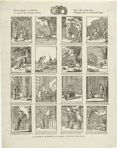 Children's virtues and vices / See them speak in these prints; / That they show you all at once / Punishment for vice and reward for virtue