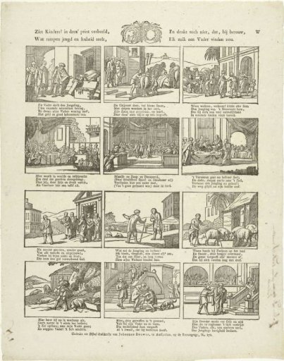 See, children! in this print depicted, / What disasters youth and recklessness breed, / And yet do not think that, with repentance, / Every one would find such a father