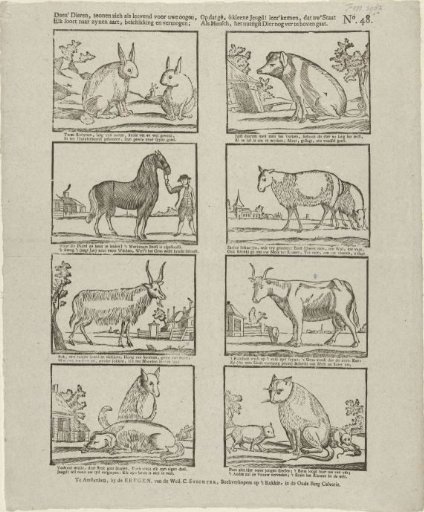 These animals show themselves as living before your eyes, / Each species according to its nature, arrangement, and ability; / So that you, O little youth! may learn to know that your state / As a human far surpasses the most useful animal