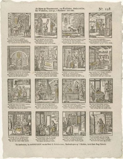 Both men's and women's work, of artists, craftsmen, / And shopkeepers, you can, O children! see here.