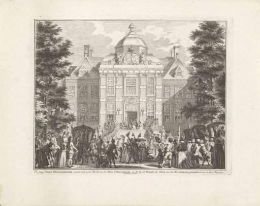 Willem V appearing as Knight of the Order of the Garter on the balcony of Huis ten Bosch, 1752