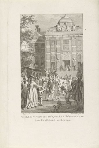 Willem V appearing as Knight of the Order of the Garter on the balcony of Huis ten Bosch, 1752