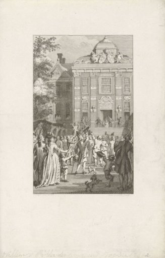 Willem V appearing as Knight of the Order of the Garter on the balcony of Huis ten Bosch, 1752