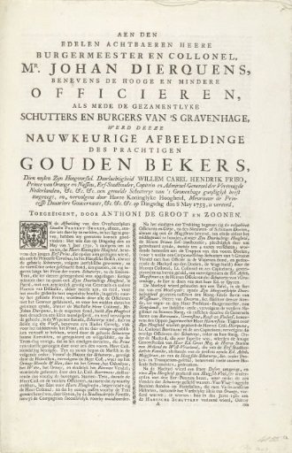 Text Plate Accompanying the Print of the Golden Cup of the Hague Civic Guard, 1753