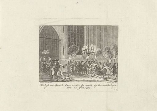 Coffin of Daniël Raap buried at night in the Oude Kerk, 1754