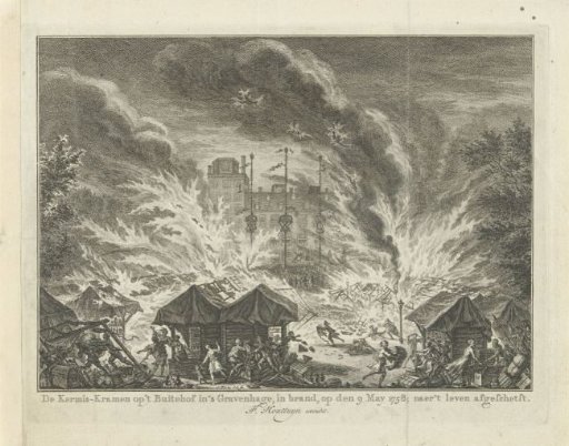 Fire in the fair stalls on the Buitenhof in The Hague, 1758