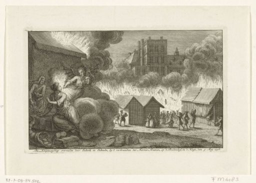 Allegory on the fire in the fair stalls on the Buitenhof in The Hague, 1758