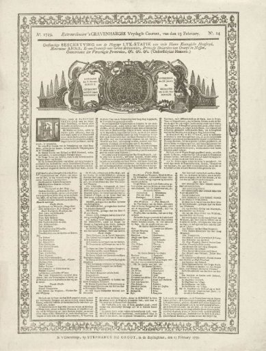 Extra edition of the 's Gravenhaegse Vrijdagse Courant on the lying-in-state of Princess Anna, 1759
