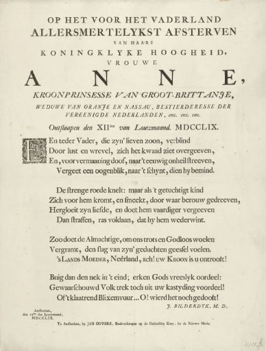 Poem on the death of Princess Anna, 1759