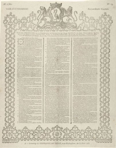 Special Edition of the 's Gravenhaegse Courant for the marriage of Charles Christian of Nassau-Weilburg with Princess Carolina, 1760