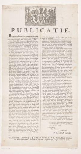Publication on the illumination for the visit of William V to Middelburg, 1766