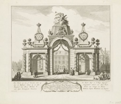 Triumphal arch on the Buitenhof for the entry of William V and Wilhelmina of Prussia, 1767