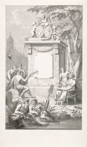 Title print for the print series of the entry of Willem V and Wilhelmina of Prussia in Amsterdam, 1768