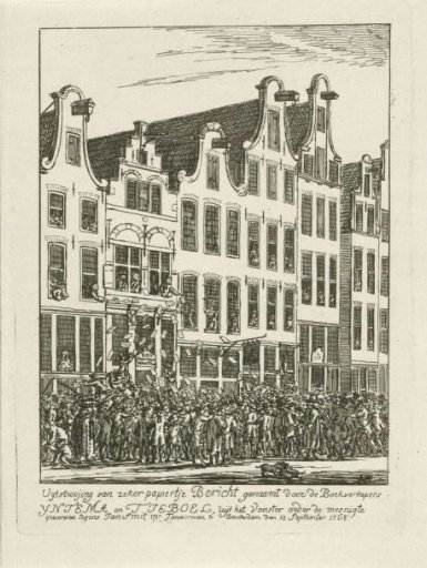 Distribution of a pamphlet by the publishers Yntema and Tiboel, 1768