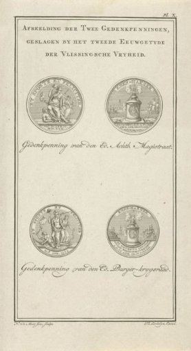 Two medals in honor of 200 years of freedom in Vlissingen, 1772