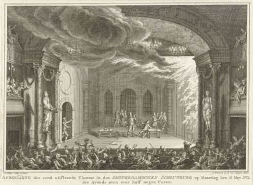 View of the theatre on the Keizersgracht in Amsterdam at the outbreak of the fire, 1772