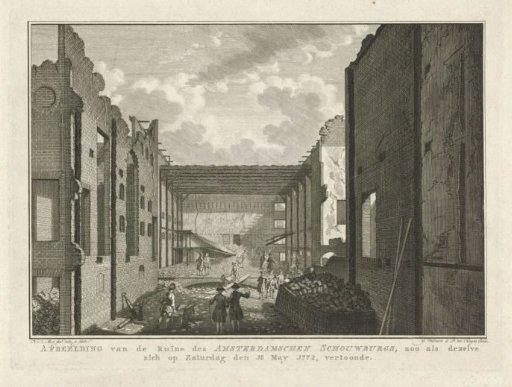 Ruins of the burnt theatre on the Keizersgracht in Amsterdam, 1772