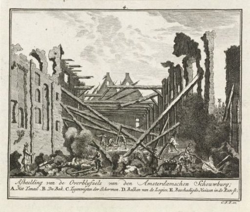 Ruins of the burnt theatre on the Keizersgracht in Amsterdam, 1772