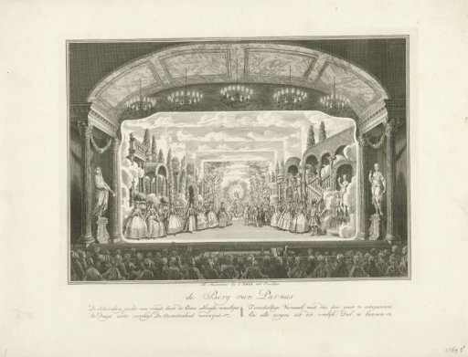 Theatre with stage scenery: The Mountain of Parnassus