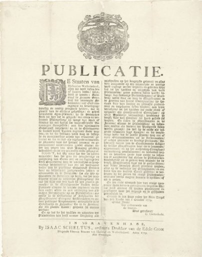 Publication on the introduction of the new psalm versification, 1773