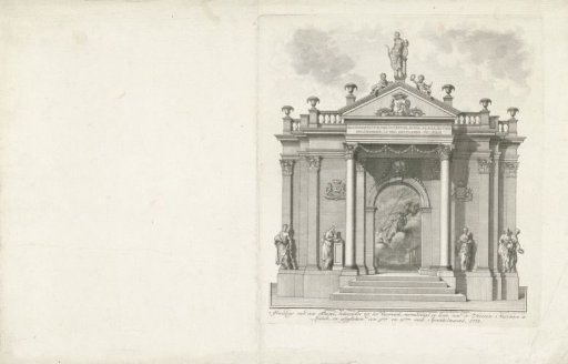 Podium voor het vuurwerk bij de viering van het Tweede Eeuwfeest van de Leidse Hogeschool, 1775