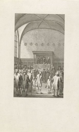 Promotie met de kap, bij gelegenheid van het Tweede Eeuwfeest van de Leidse Hogeschool, 1775