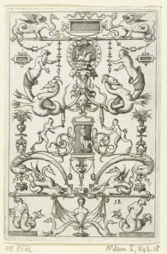 Candelabrum, in the lower center the bust of a woman