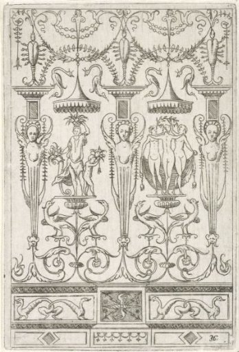 On a frieze stand three winged female herms