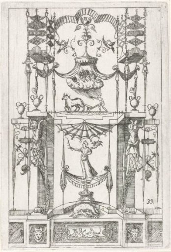 Flat decoration with Romulus and Remus with the she-wolf in the lower center