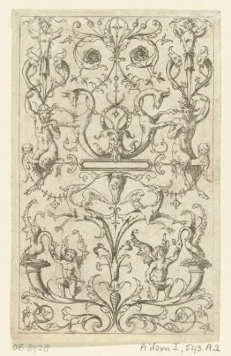 Candelabrum with a leaf scroll at the bottom, extending to the left and right into a horn