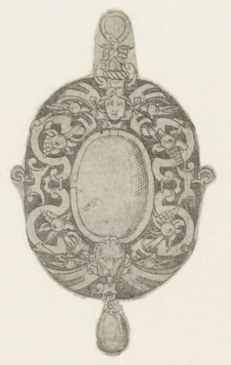 Oval Pendant with a Stone in a Scrollwork Frame