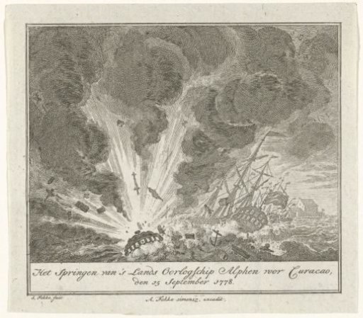 Explosion of the warship Alphen in the harbor of Curaçao, 1778
