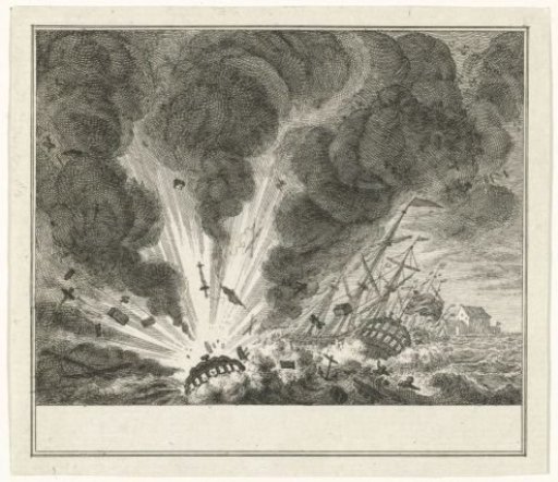 Explosion of the warship Alphen in the harbor of Curaçao, 1778