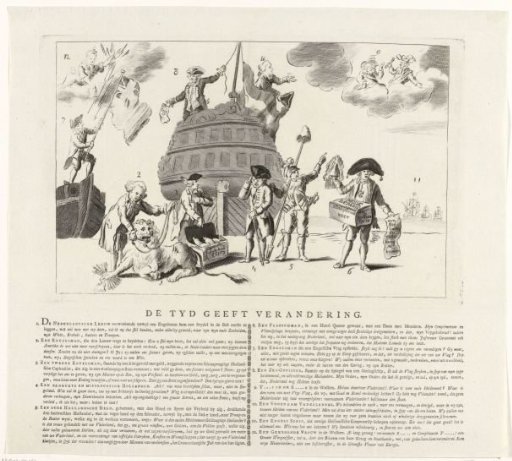 Satirical print on the war between the Republic and England, ca. 1780