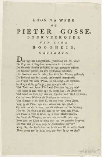 Satirical verse on Pieter Gosse, 1781