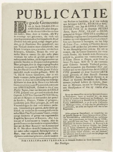 Satirical Ordinance on the Attack by Amsterdam Loafers on a Frisian Peat Ship, 1782
