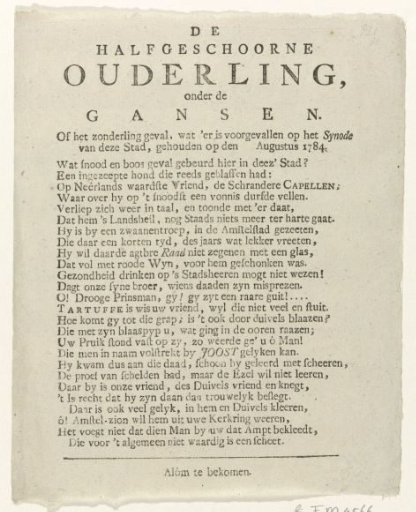 Satirical verse on the Orangist elder Pieter Joosten, 1784