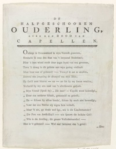 Satirical verse on the Orangist elder Pieter Joosten, 1784