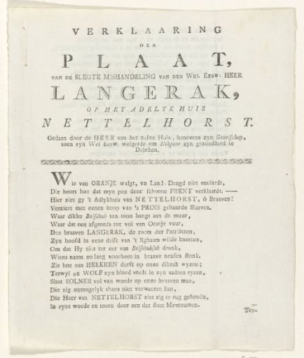 Explanation of the print depicting the assault on the preacher Langerak, 1784