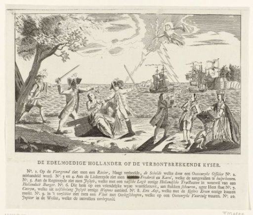 Satirical print on the dispute between the States-General and the Emperor over the Scheldt, 1784